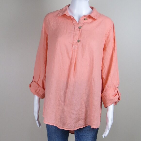 Sigrid Olsen 100% Linen Tunic Top SIZE Large Peachy Orange - Picture 2 of 10